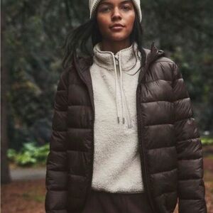 Athleta Aire Truffle Brown Puffer Jacket Size Small